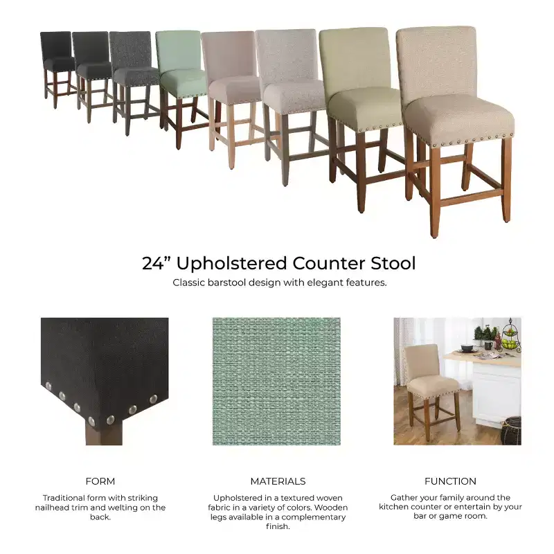 24 Upholstered Counter Height Barstool with Nailheads - HomePop