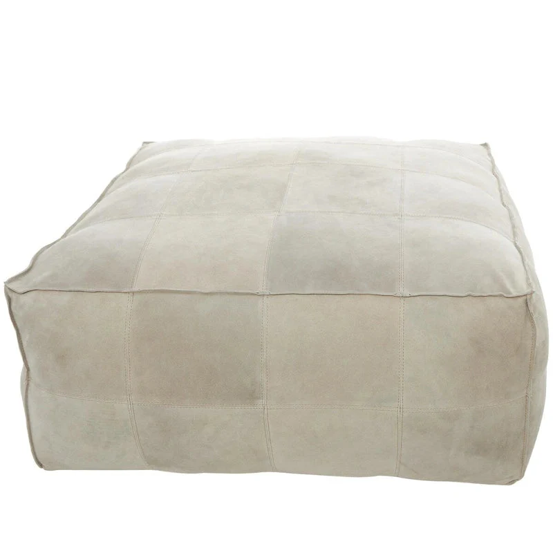 Leather Low Profile Square Pouf with Patchwork Design - Brown, Gray or Dark Brown- Roche River Decor