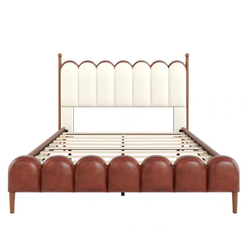 Christopher Knight Home - Leather Upholstered Bed with Headboard & Footboard, Solid Wood Slats & Legs, No Box Spring Needed