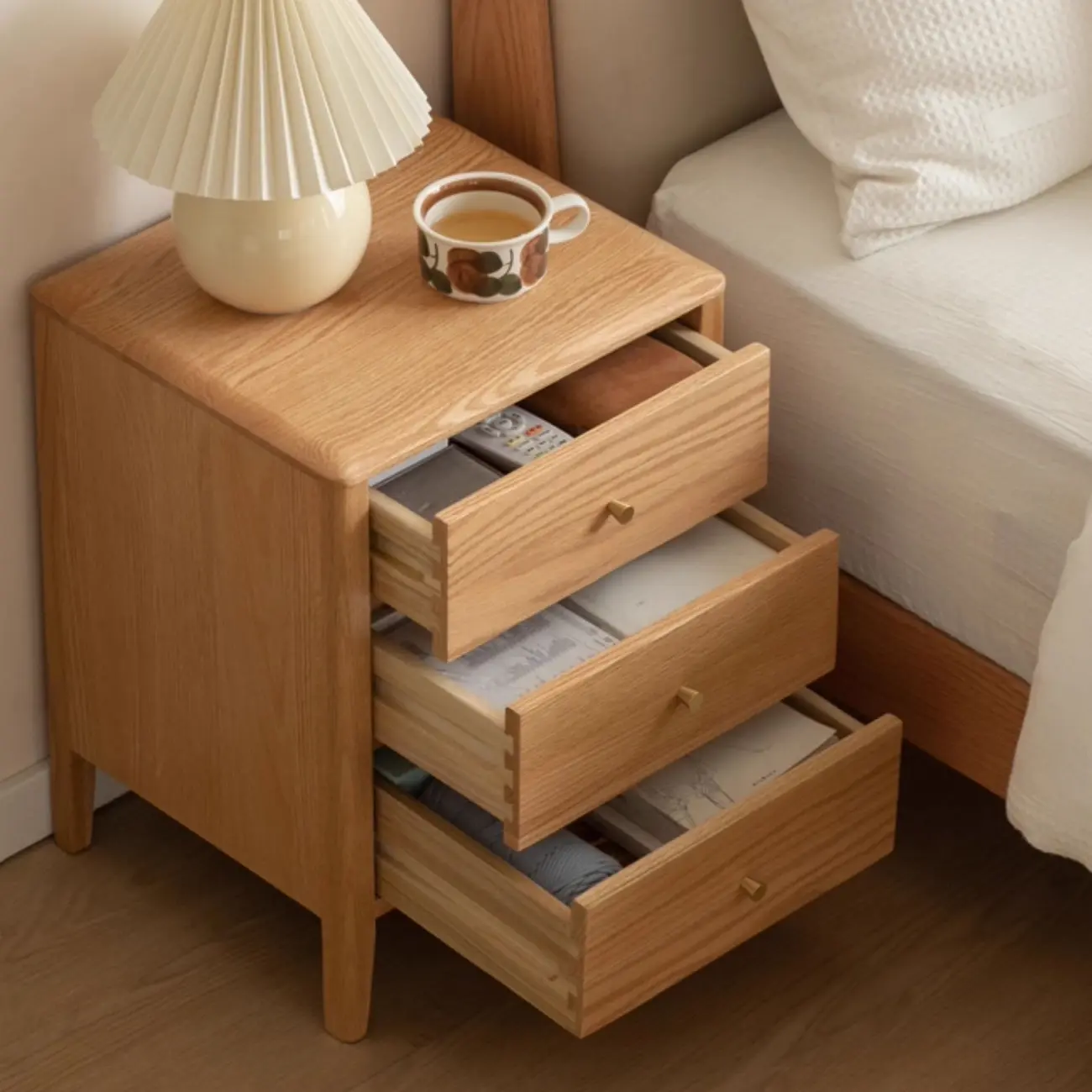 Narrow Modern Wooden Nightstand with 3 Drawers