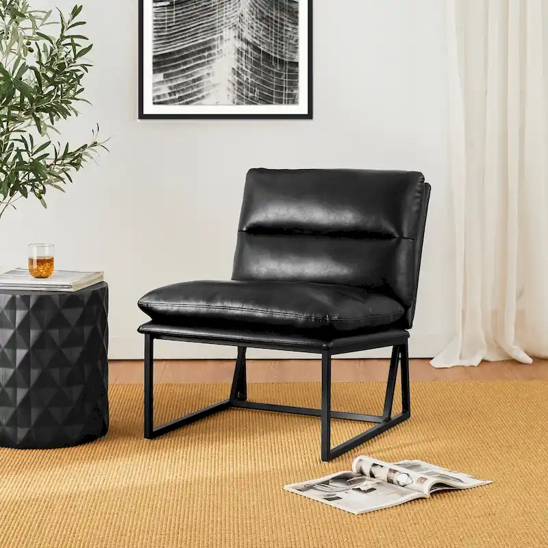 Glitzhome 30.25H Modern Soft PU Leather Armless Accent Chair