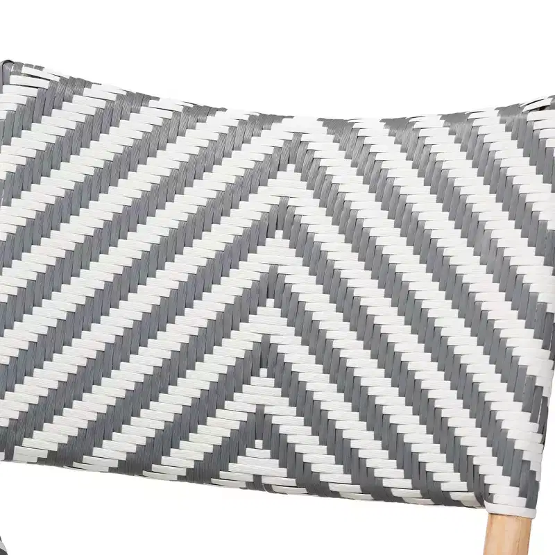 bali & pari Shai Modern French Grey and White Weaving and Natural Rattan Bistro Chair