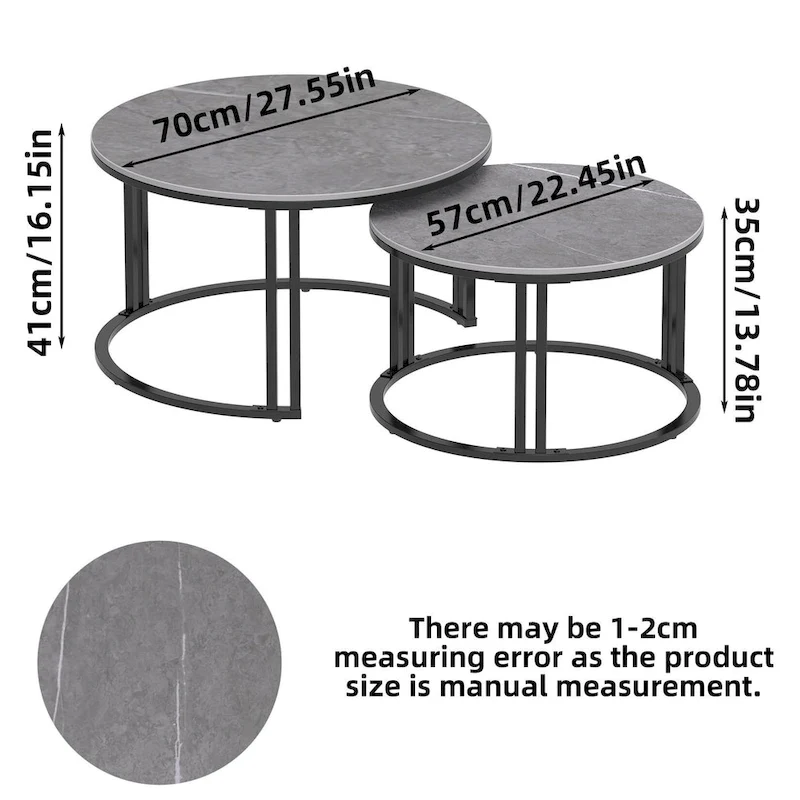 2X Round Nested Coffee Table SinteredStone Top Metal Tables - 27x16