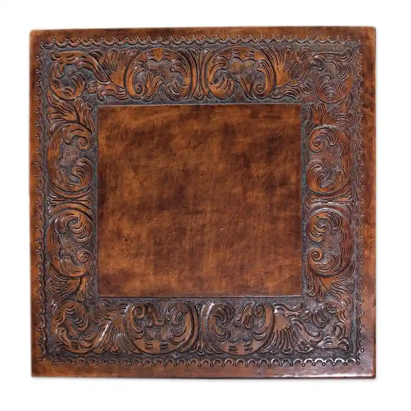 Handmade Viceroy Single Drawer Dark Brown Leather and Mohena Wood End Table (Peru)