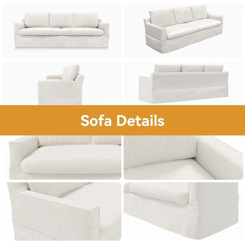 93 Modern 3-Seater Sofa Couch with Deep Seats and Removable Slipcover