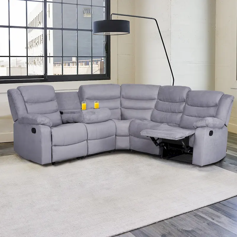 93 Width Polyester/Suede 5-Piece Manual Reclining Sectional Sofa