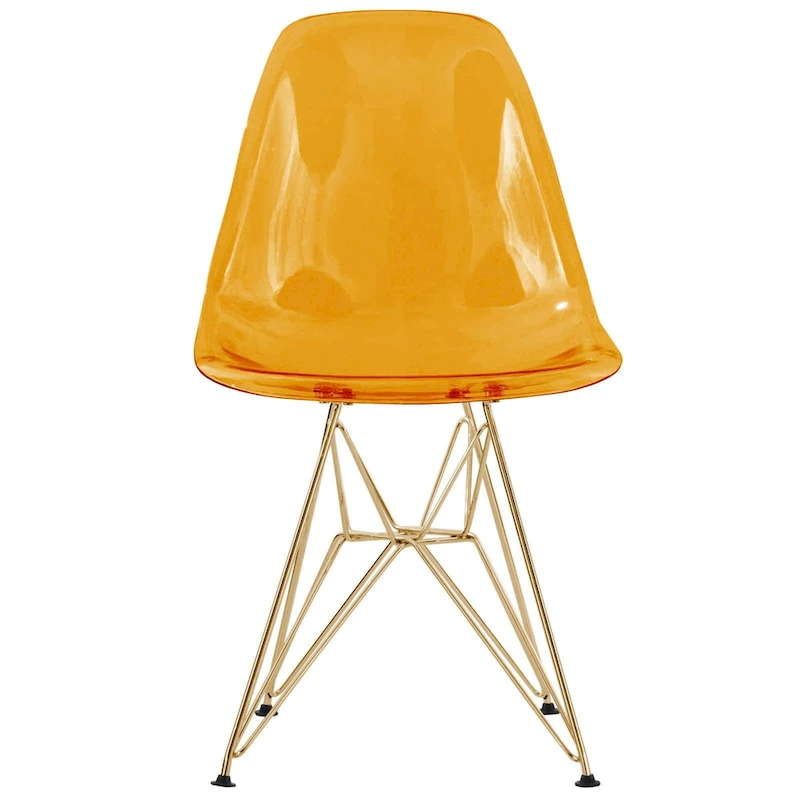 Cresco Plastic Dining Side Chair with Eiffel Base in Gold Set of 2 by LeisureMod