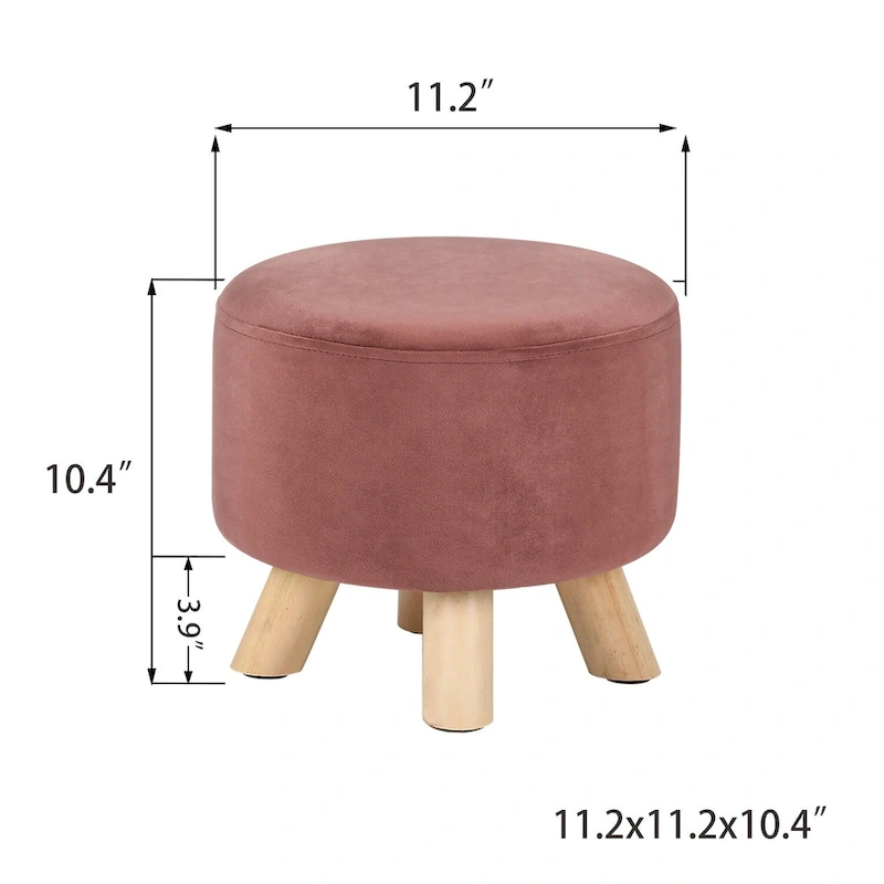 Adeco Round Ottoman Velvet Foot Rest Stool with Non-Skid Legs