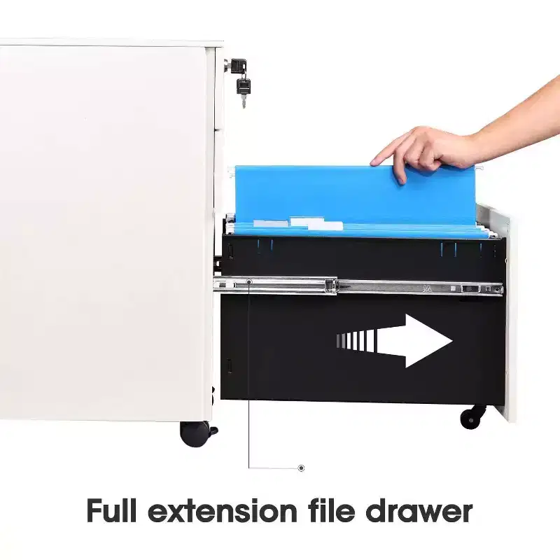 DEXYLLO Locking File Cabinet, 3 Drawer Rolling Pedestal Under Desk Office, Fully Assembled Except Casters