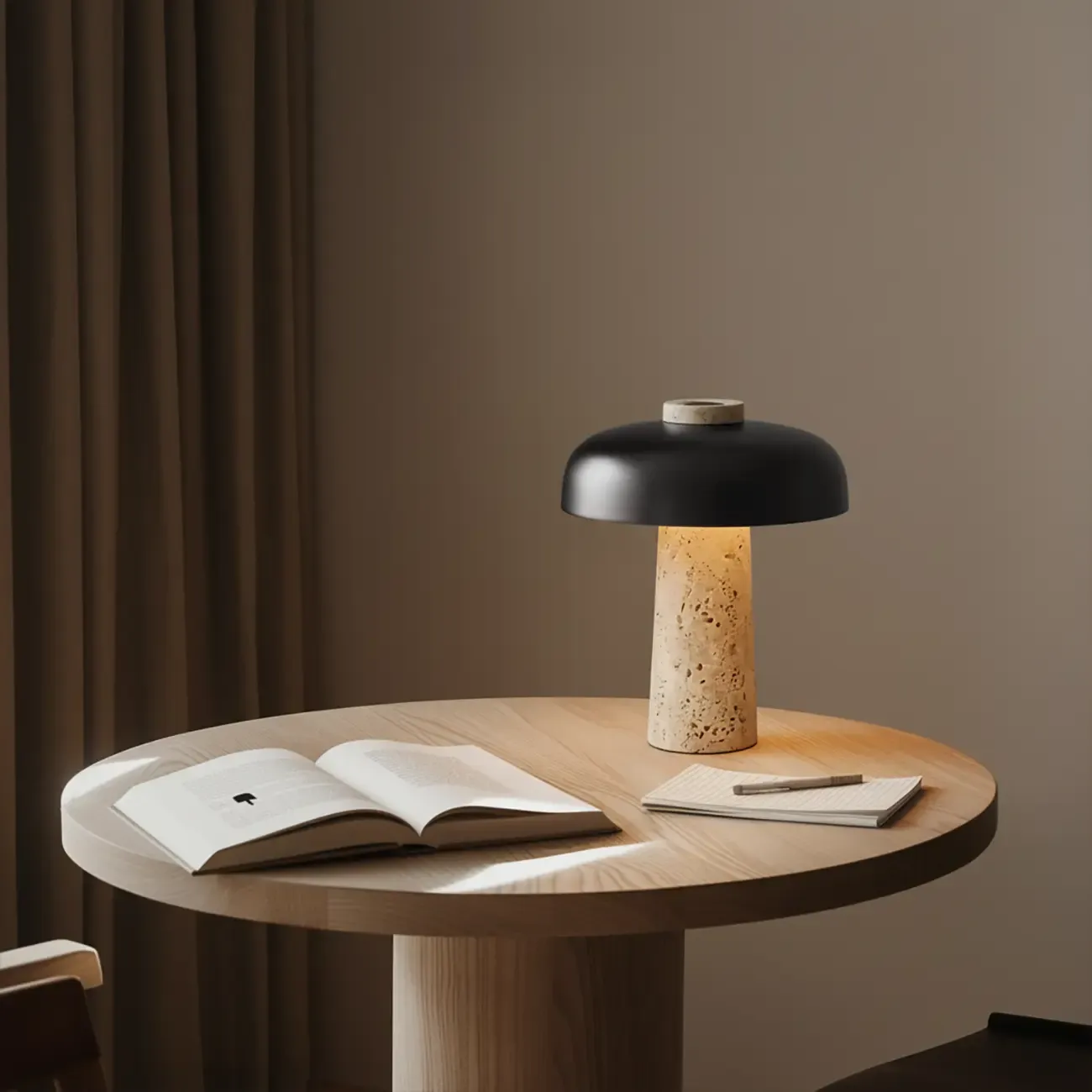 Modern Travertine Stone Table Lamp with Iron Shade