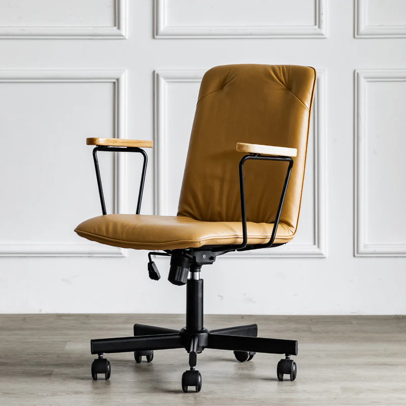 Elegant Grey Leather Metal Swivel Office Chair with Casters