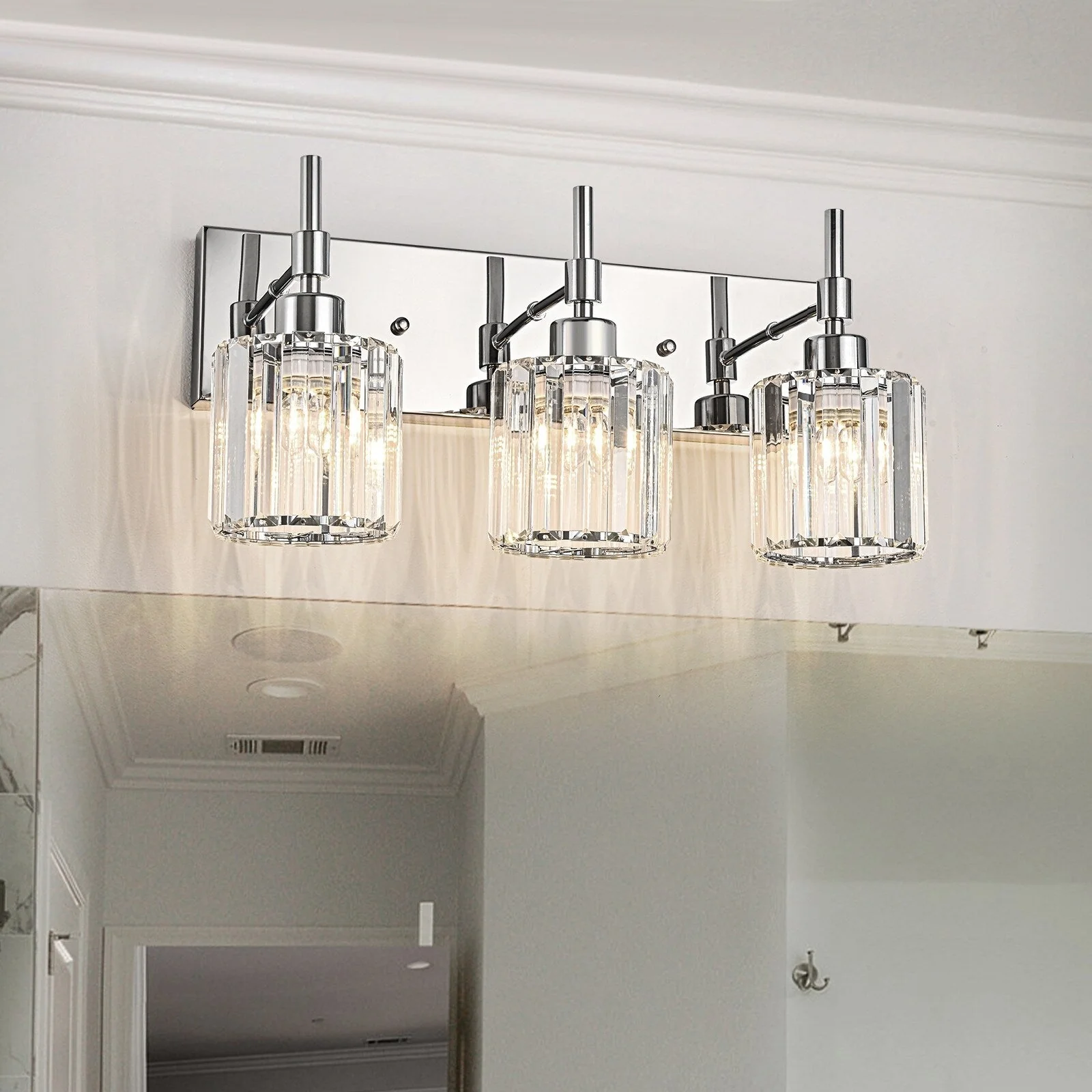 Modern Dimmable Crystal Bathroom Vanity Light Wall Sconces with Crystal Shades
