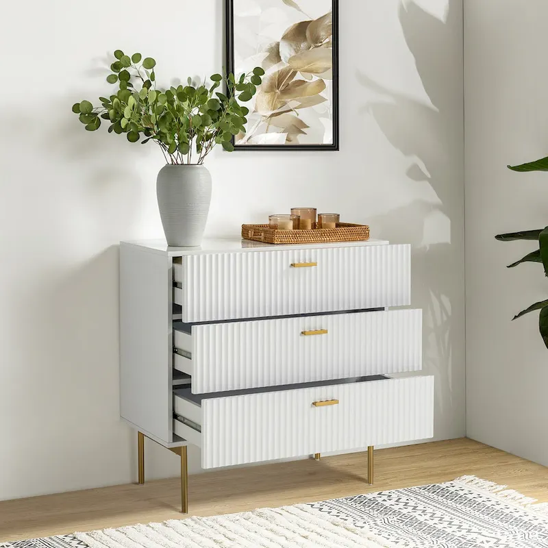 Gilb Modern 3-Drawer Dresser Nightstand with Metal Legs by HULALA HOME