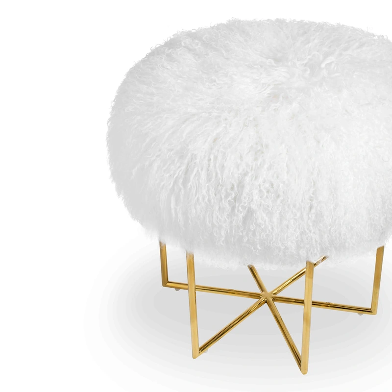 Bailey Real Sheepskin Mongolian/ Stainless Steel Ottoman