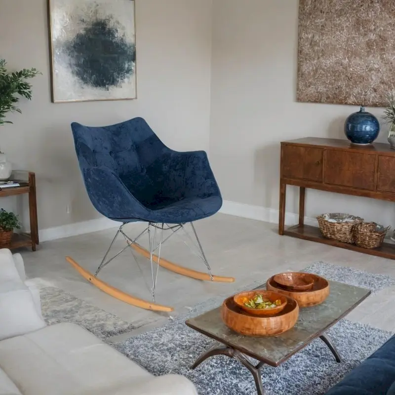 Willow Modern Velvet Upholstered Rocking Nursery Chair - Mid Century Accent Armchair for Home Living Bedroom Indoor & Outdoor