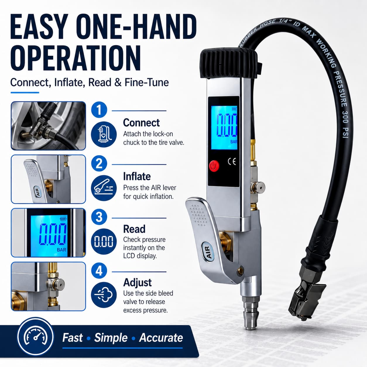 SEAPENG DP-708 Digital Tire Inflator Gauge, 5-230 PSI