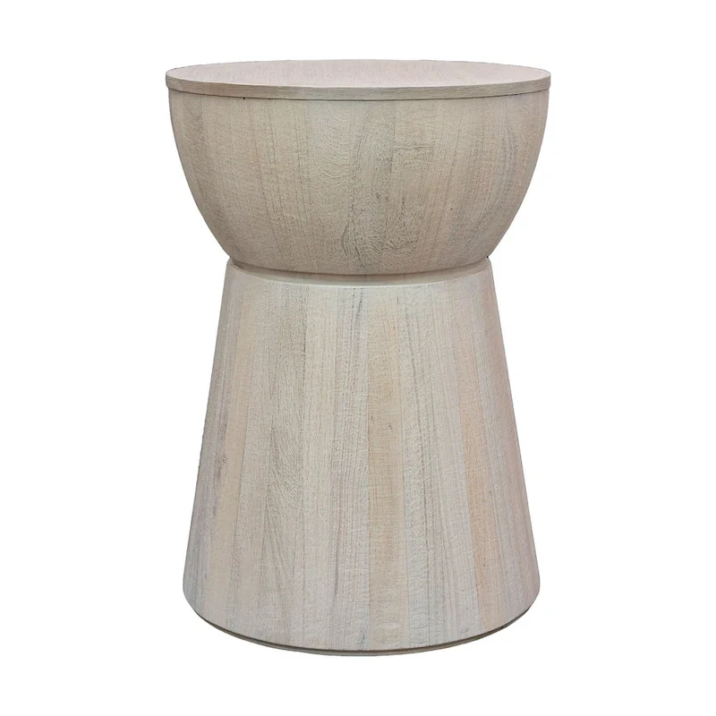 Sculpted Wood Drum Accent Table by East at Main