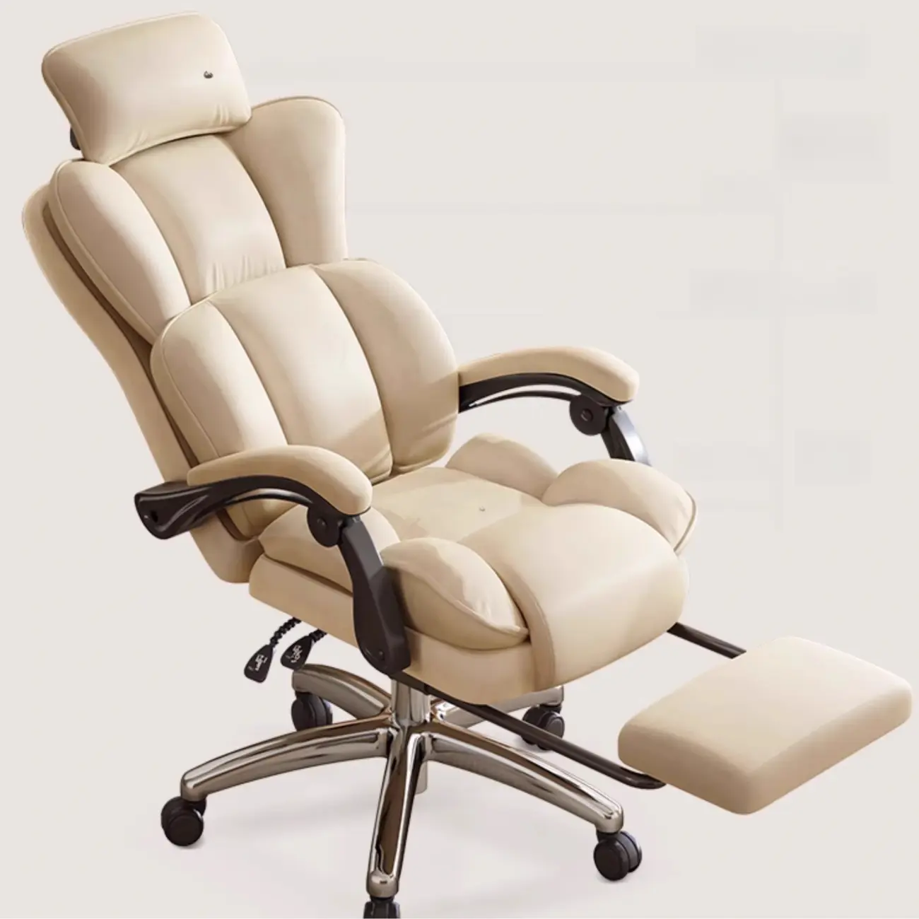 Modern Khaki Leather Adjustable Reclining Office Chair