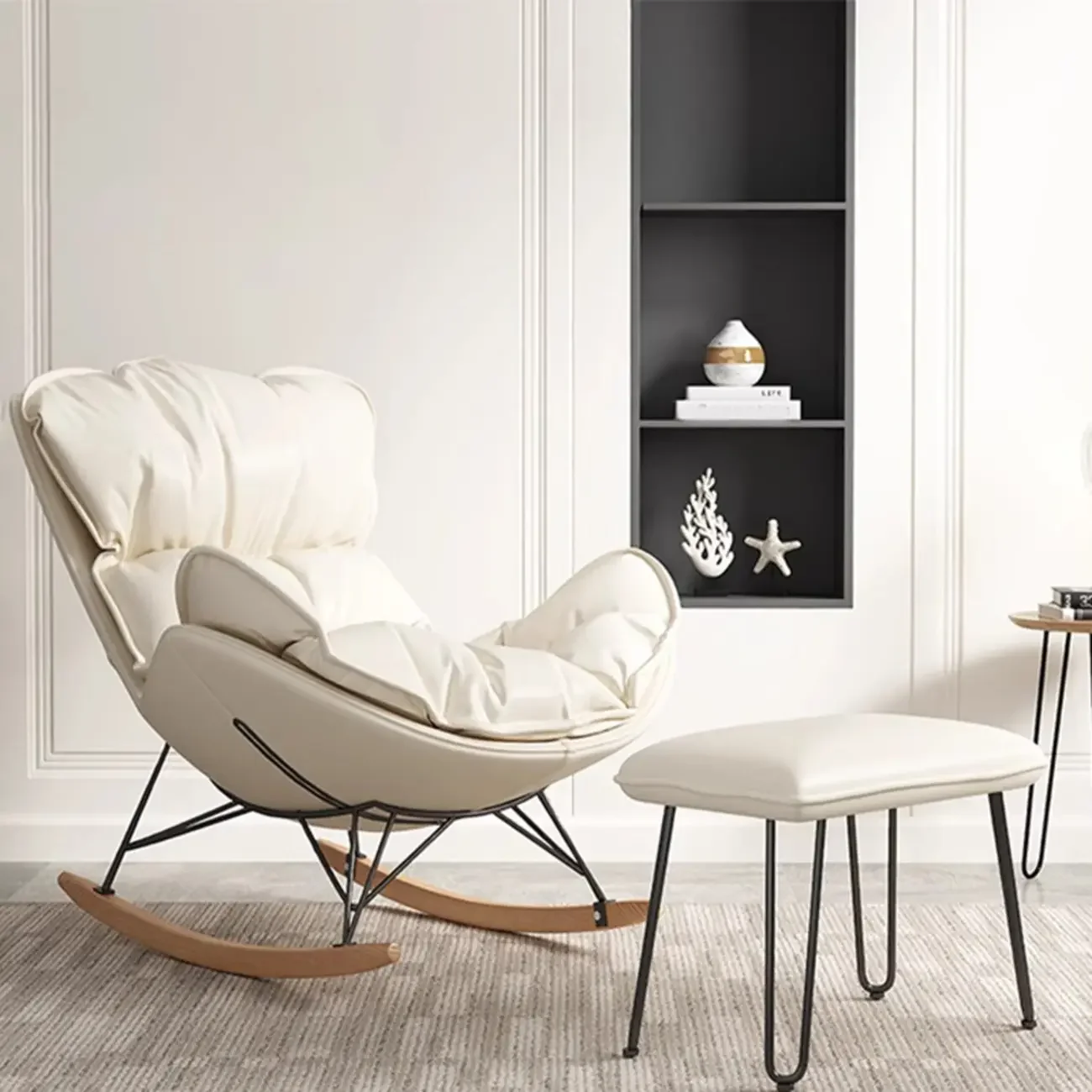 Faux Leather Wingback Rocking Chair with Removable Cushions