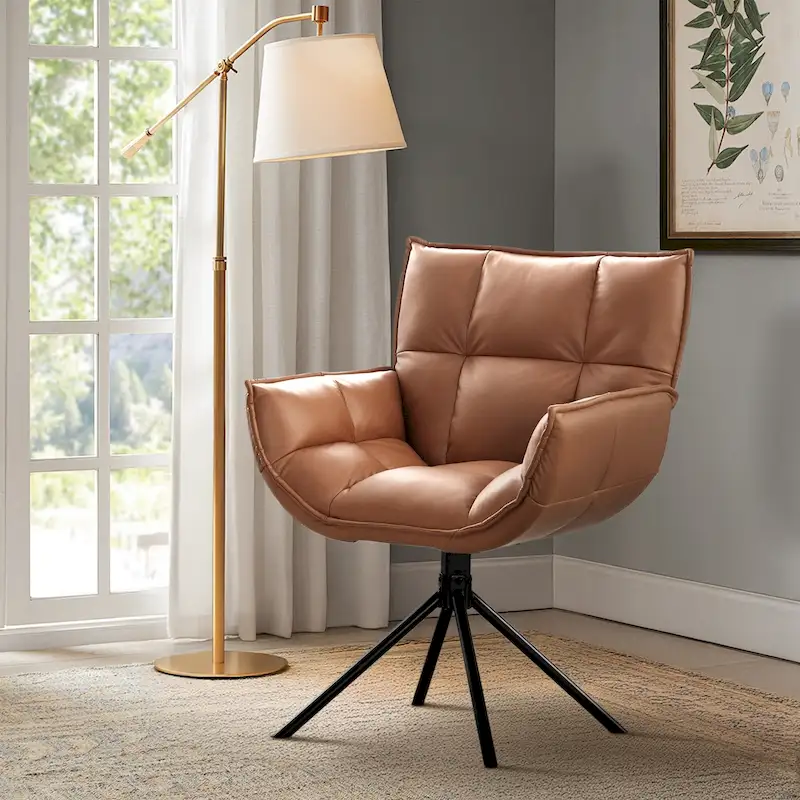 Faux Leather Upholstered Swivel Armchair Modern Home Office Chair