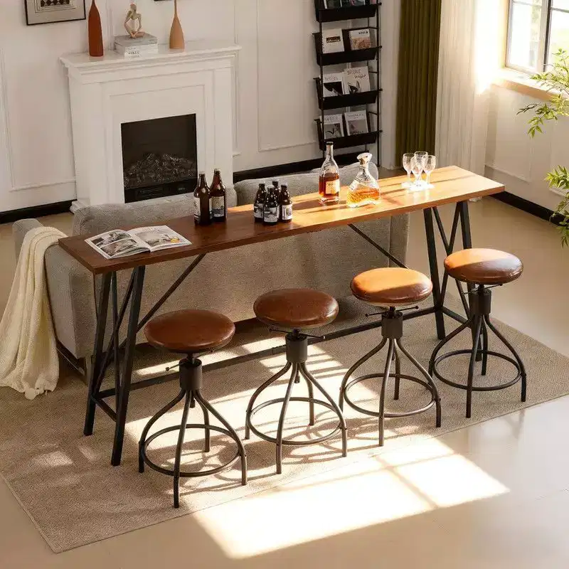 Brown 5-Piece Bar Table and Swivel Stool Set for 4