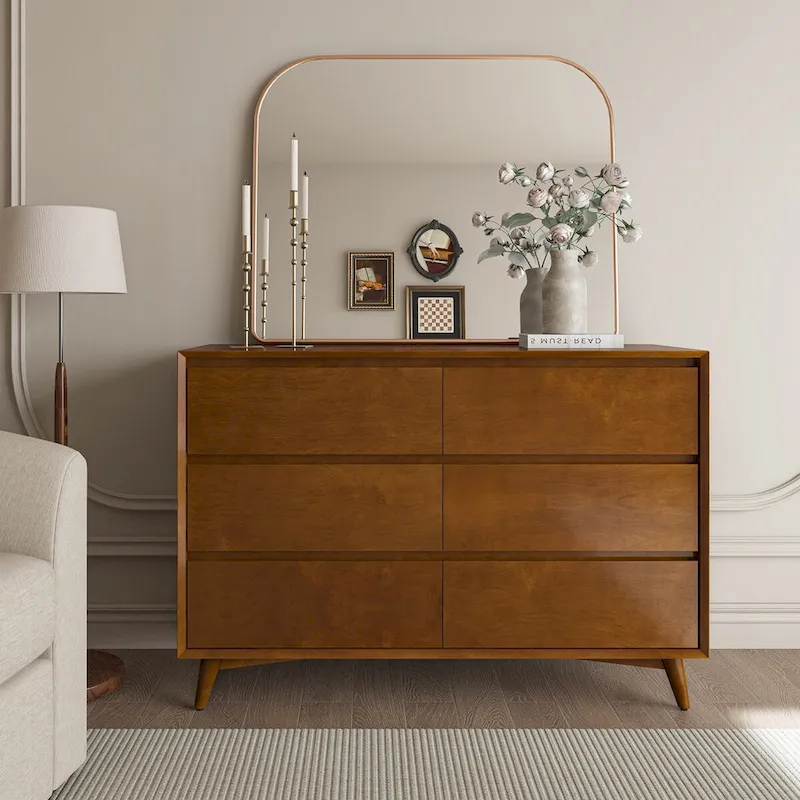 Raffaele Mid-century 6-Drawer Dresser with Solid Wood Legs by HULALA HOME