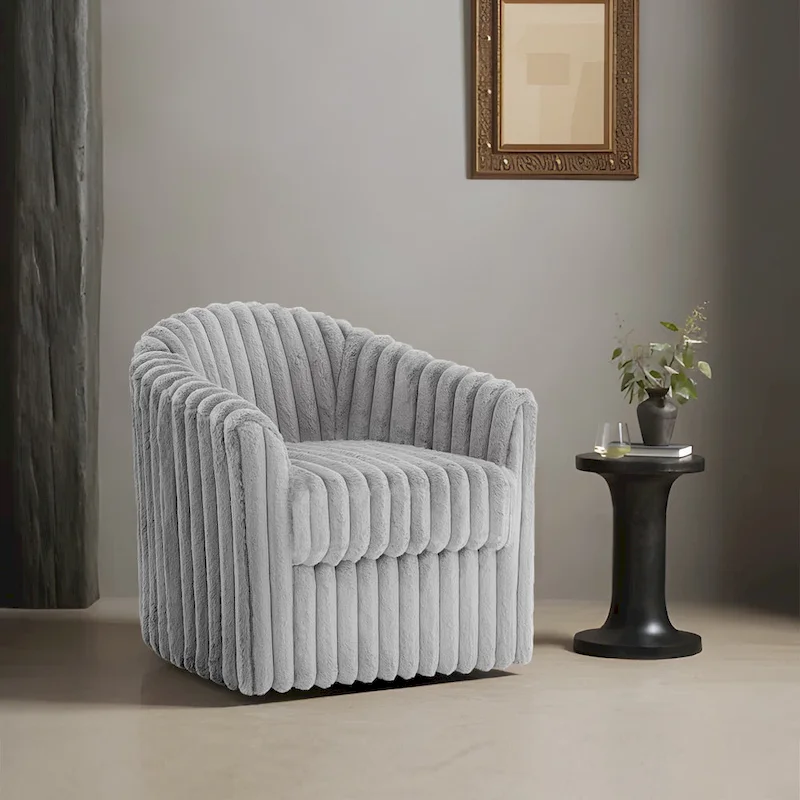 30.7W Faux Fur Upholstered Accent Chair Swivel Barrel Chair