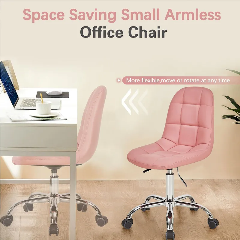 Armless Home Office Chair, Height Adjustable Computer Desk Chair with Wheels