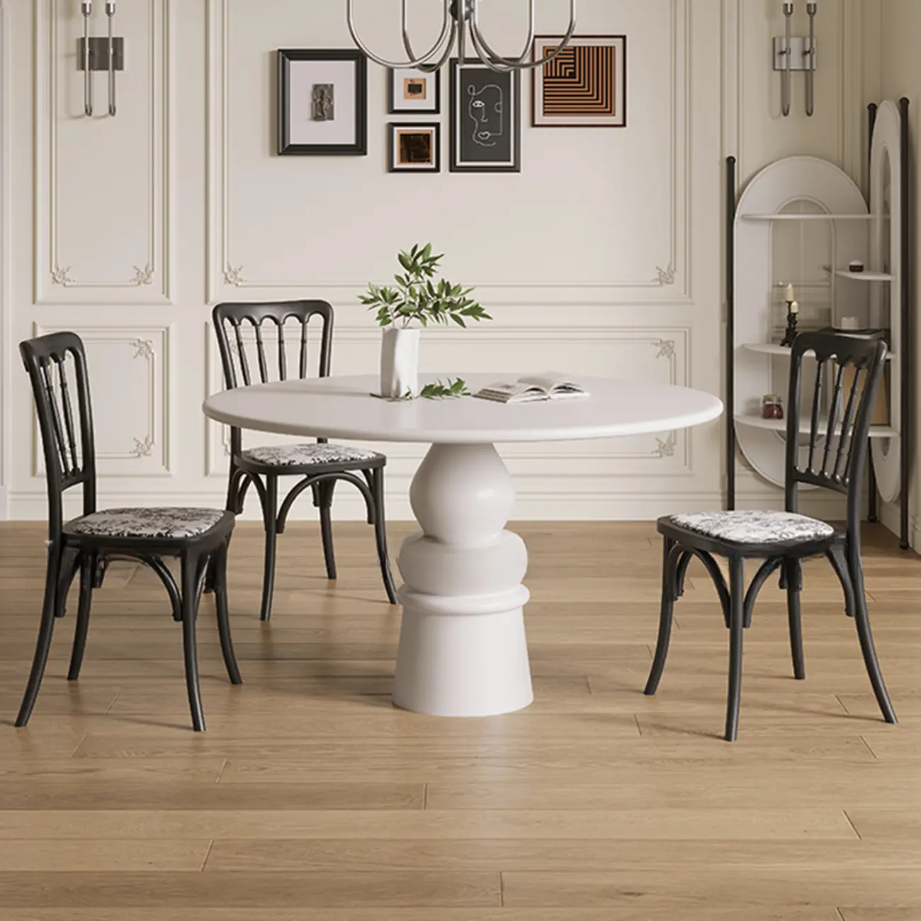 Casual White Pedestal Wood Round Dining Table