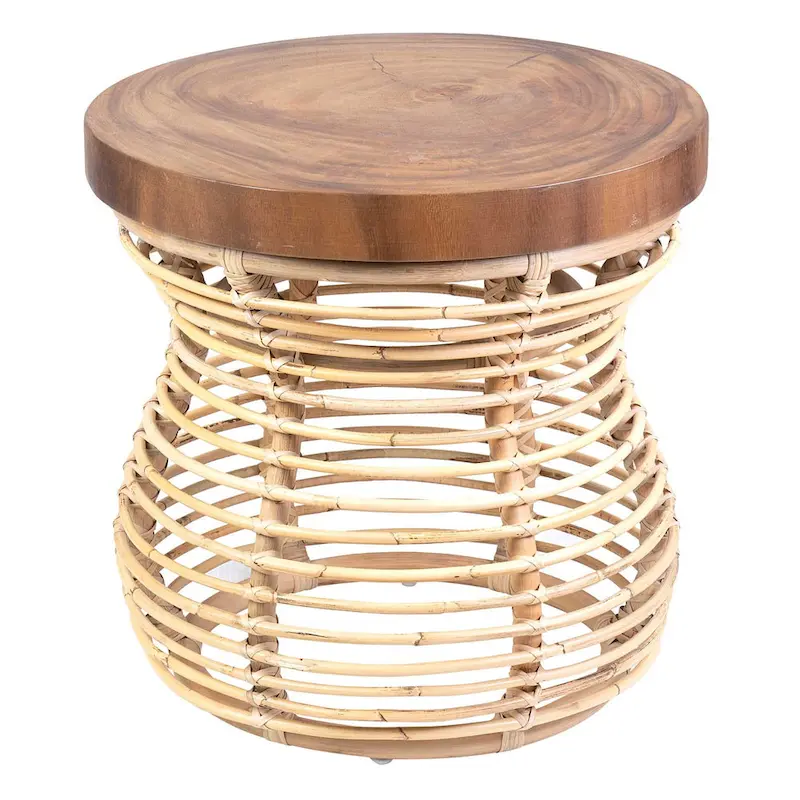 Rattan Cage Side Table With Solid Wood Top by East at Main
