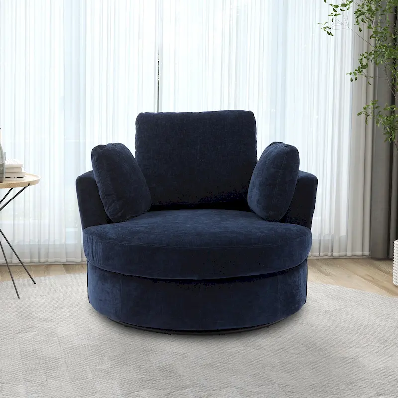 Upholstered Swivel Barrel Armchair Club Chair With Metal Base