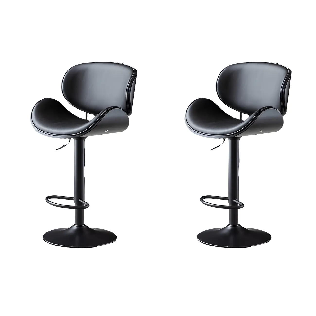 Arched Blackish Green Leather Swivel Adjustable Bar Stool