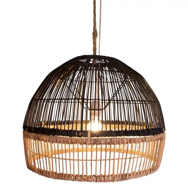 Grace Natural Woven Two-Tone Rattan Lamp Shade, Black and Natural