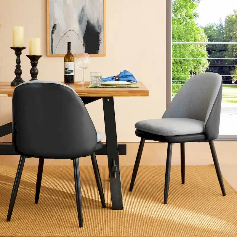 Glitzhome Modern Set of 2/4 PU Leather Mixed Fabric Dining Side Chairs with Metal Legs