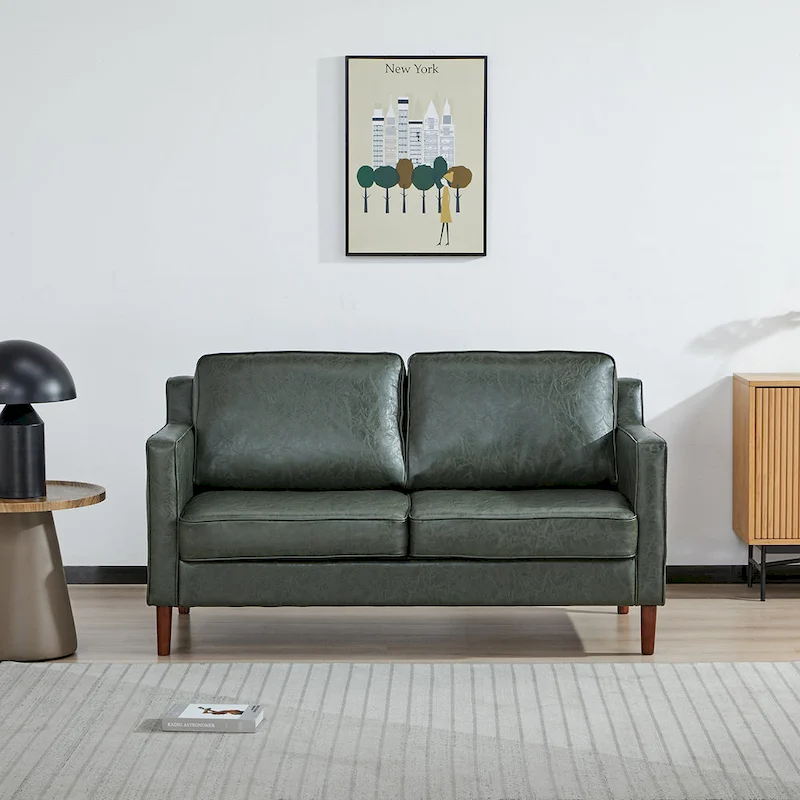 Sedona Modern Loveseat Sofa, Faux Linen / Vegan Leather Couch - N/A