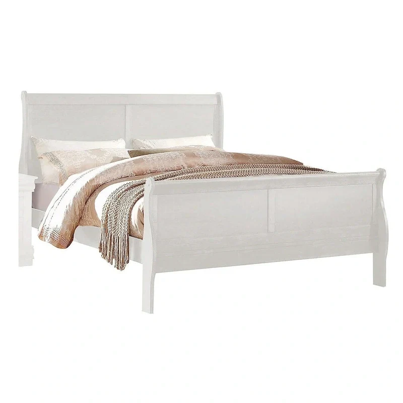 Nin Queen Size Sleigh Bed, Minimalist Style Headboard, Classic White Wood