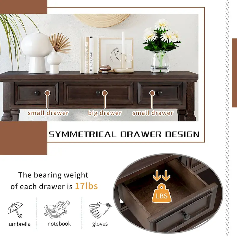 Console Table with 3 Drawers - Distressed Finish