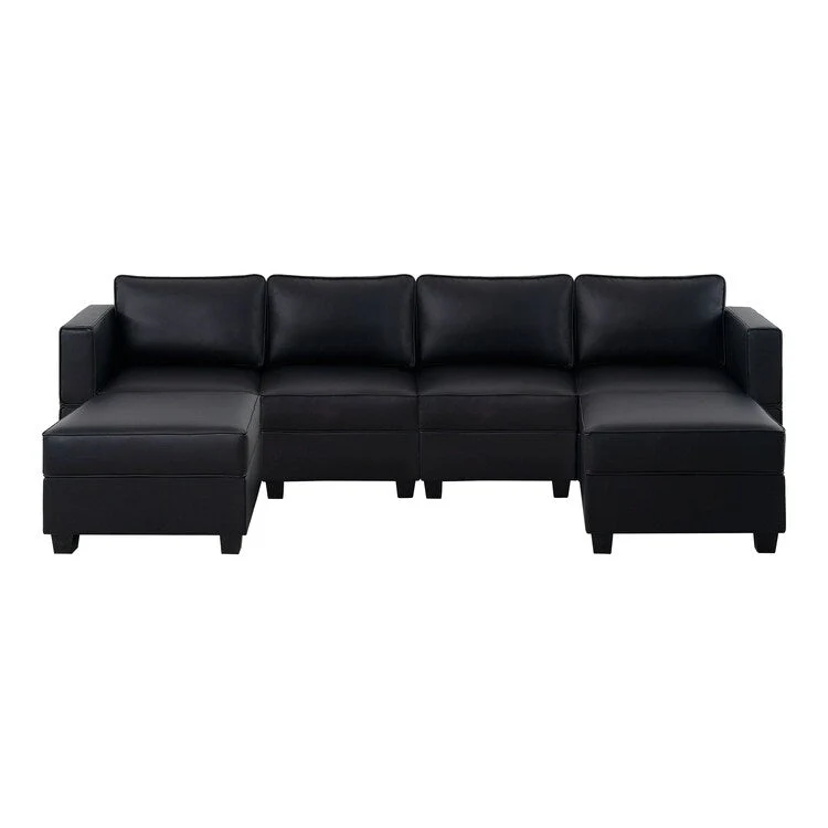Modular U-Shaped 4 seater Air Leather Sofa with Adjustable armrest and Reversible Chaise