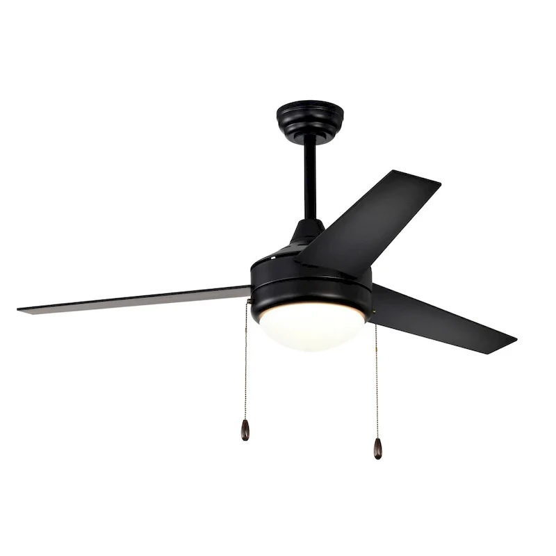 52 in. Integrated LED Indoor Black 3-Blade Reversible Ceiling Fan with Light Kit and Pull Chain