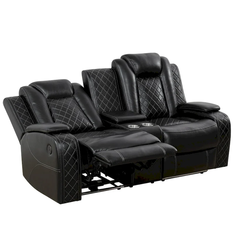 Modern 3-Piece Leather Recliner Sofa Set with LED, Wireless Charging