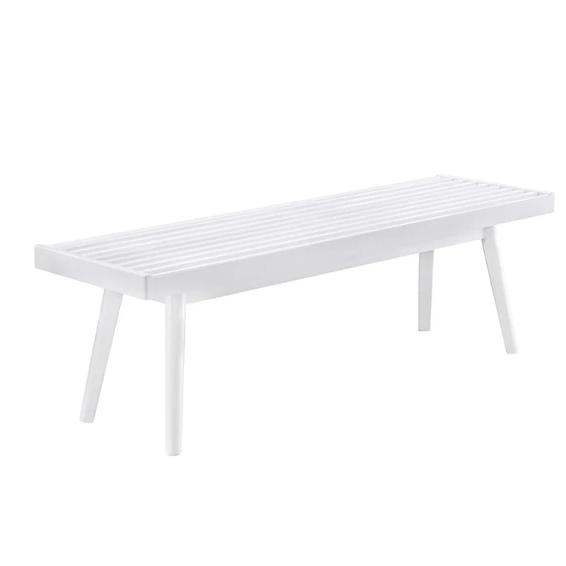 White Solid Wood Slatted Bench