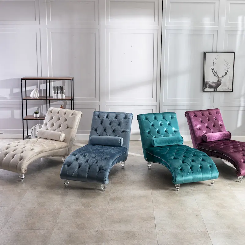 Velvet Tufted Chaise Lounge Accent Living Room Chair