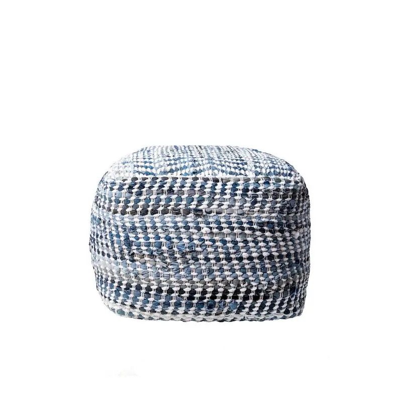 Nuloom Seville Handmade Denim Textured Ottoman Pouf