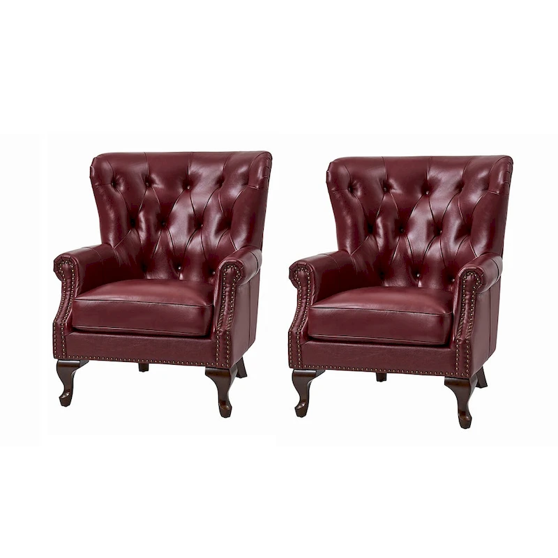 Gerhard Genuine Leather Armchair with Nailhead Trims and Removable Cushion Set of 2 by HULALA HOME