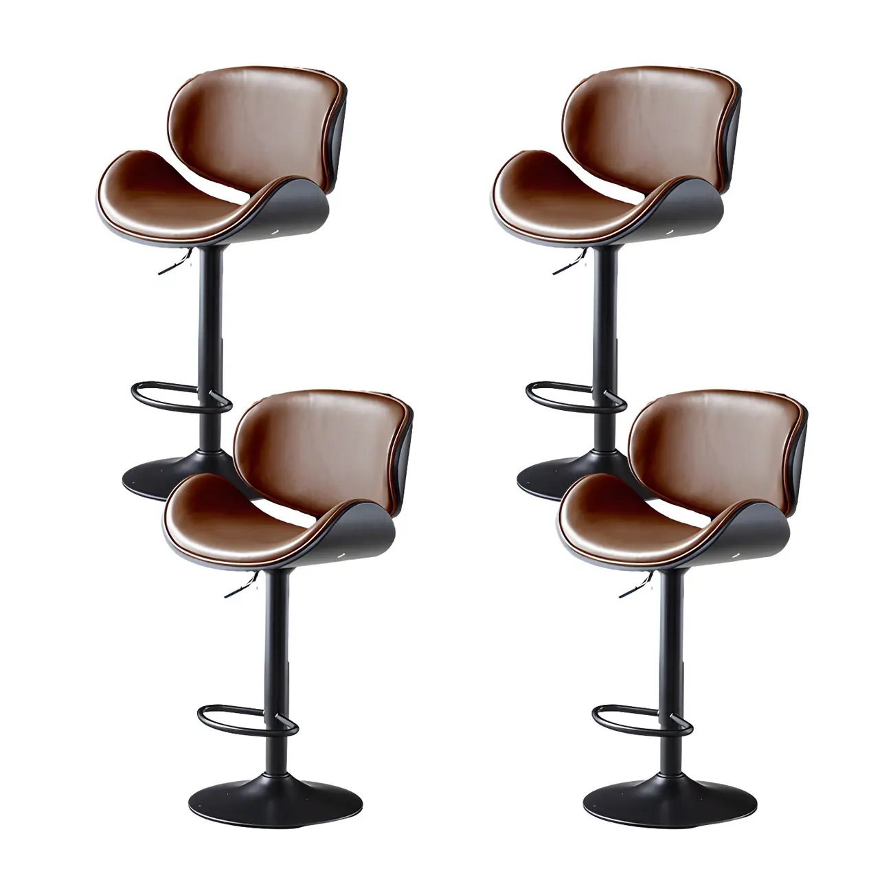 Arched Blackish Green Leather Swivel Adjustable Bar Stool