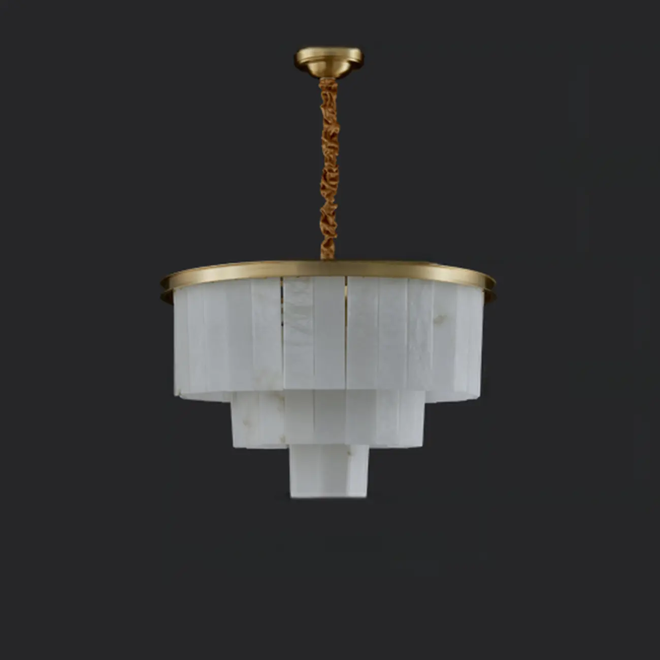 Classic Gold Tiered Circular Alabaster Chandelier
