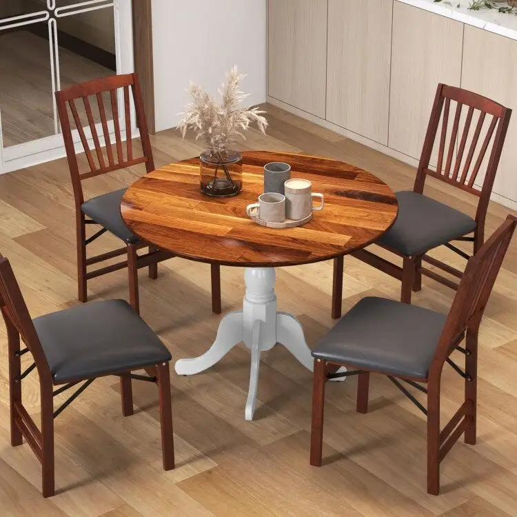 Wooden Dining Table with Round Tabletop and Curved Trestle Legs - 39.37 x 39.37 x 28.74
