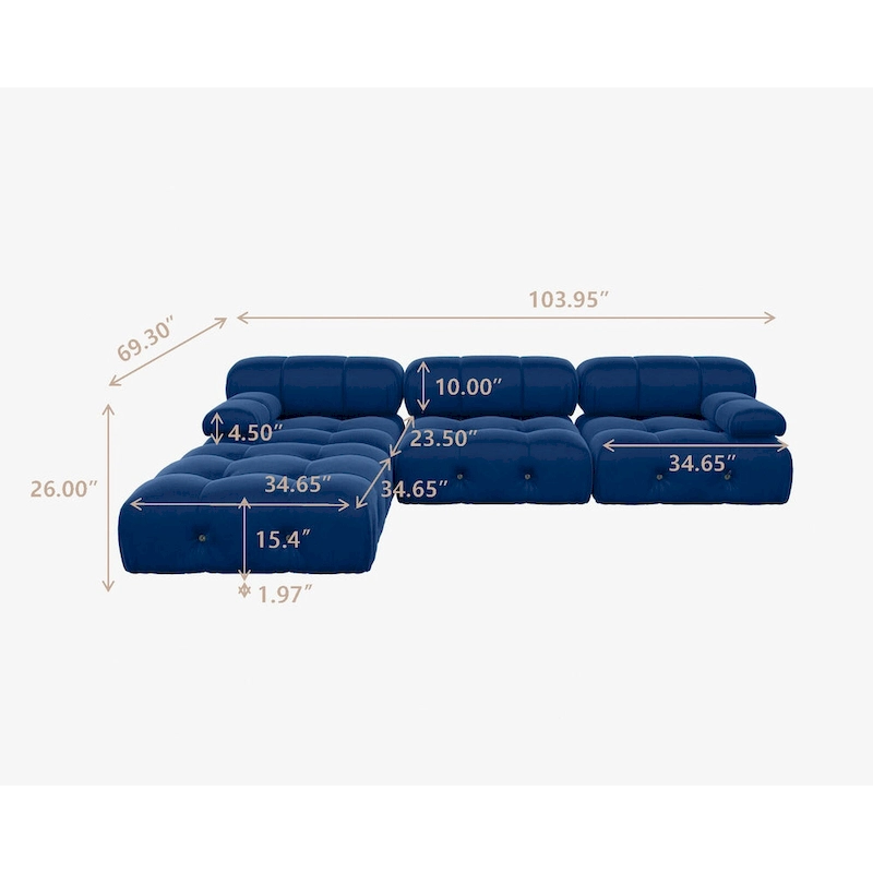 Modern Velvet Upholstered Large Modular Sectional Sofa