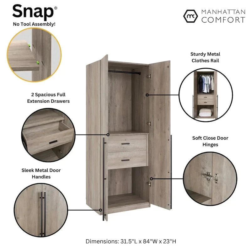 Lee Modern 2.0 Freestanding Wardrobe Closet Armoire