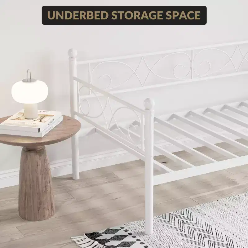 Twin Daybed with Trundle Bed, Heavy Duty Metal Twin Bed Frame with Pull Out Trundle